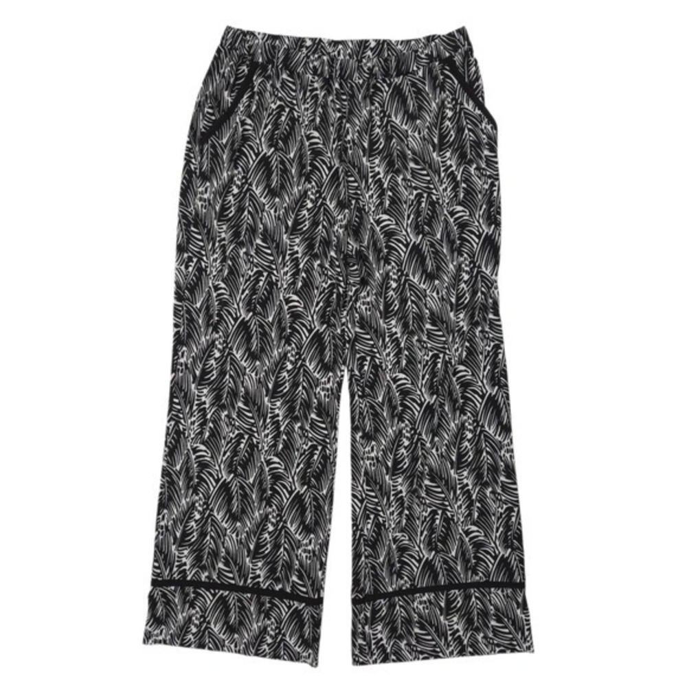 Michael Kors Black White Leaf Pattern Wide Leg Resort Wear Palazzo Pants- Large